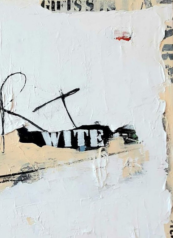 Original Acrylic Painting Contemporary Art Minimalism White Paint on Newspaper – Paintings & Drawings, Canvas (photo 5 of 7)