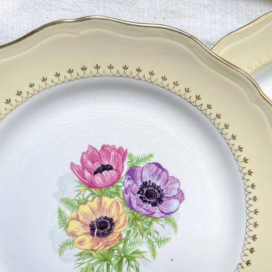 Vintage Porseleinen Dinerborden met Wit, Geel & Gouden Bloemenpatroon, L'Amandinoise "Coopélia" - Vintage (photo 15 of 16)