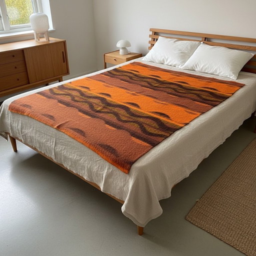 Aabe Zuiver Scheerwol Oranje En Bruine Wollen Deken Jaren 70 – decoratieve objecten, Wool (photo 2 of 13)