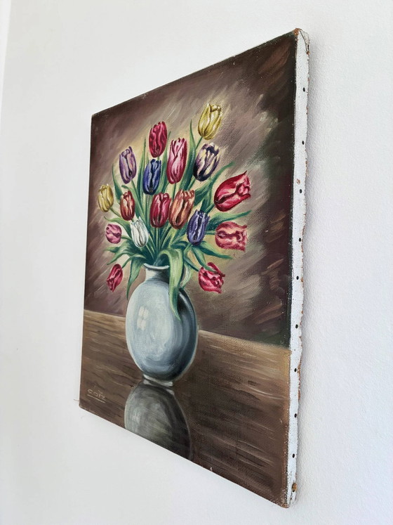 Image 1 of Vintage original flower oil painting, floral still life wall art
