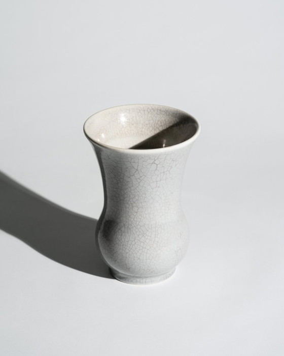Image 1 of German Art Deco Crackle Glaze Ceramic Vase Duo Fürst Adolf Werkstätten Bückeburg