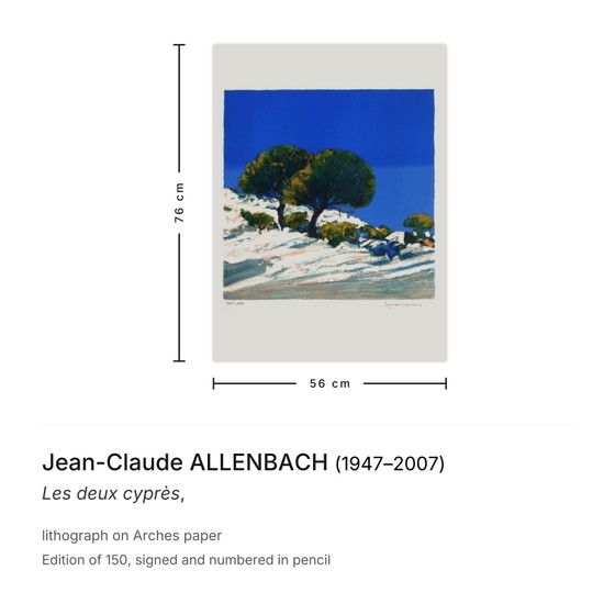 Jean-Claude Allenbach Signed Lithograph Les Deux Cyprès – Lithographs & prints, Paper (photo 3 of 5)