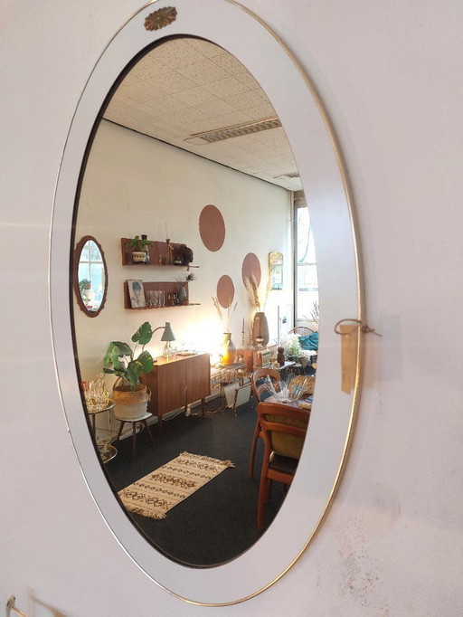 Vintage Mirror Oval White Brass