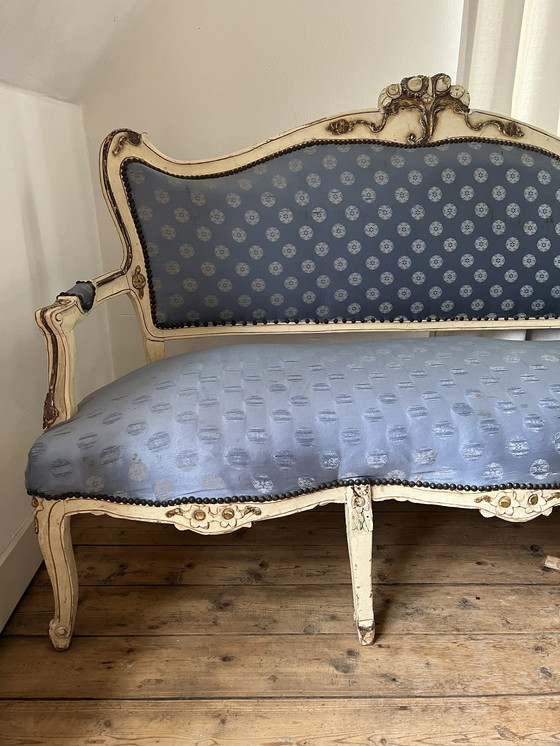 Image 1 of Hermoso banco Luis XV de estilo barroco clásico antiguo de madera tallada