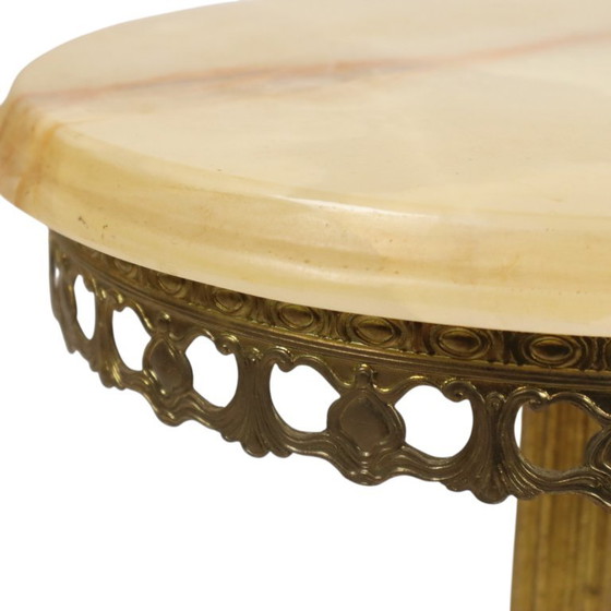 Vintage Brass Side Table with Round Onyx Marble Top (photo 17 of 23)