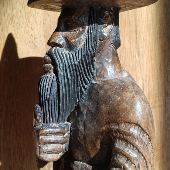 Image 1 of Large Hand-Carved Wooden Chinese Scholar Sculpture | 54 cm | Solid Wood