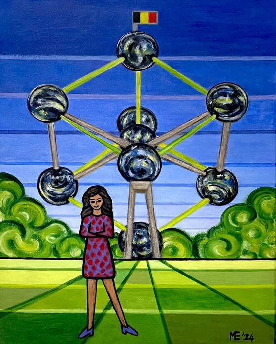 Image 1 of Beautiful series of 8 handmade paintings, theme ‘women and world buildings’.