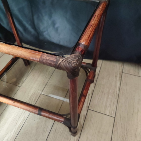 Image 1 of Rattan and Glass Bedside Table