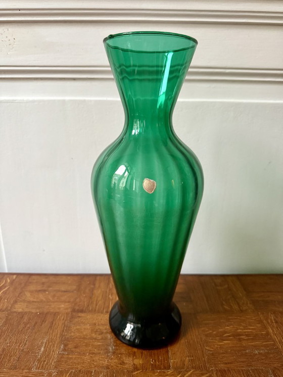 Image 1 of Smaragdgrüne, mundgeblasene Glasvase, hergestellt in Italien
