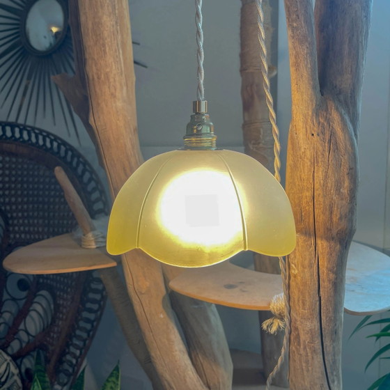 Lampada a Sospensione Plug-in con Paralume in Vetro Smerigliato Ambrato Vintage – Luce Morbida – (photo 7 of 14)