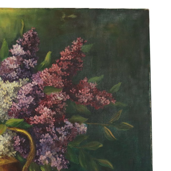 Large Colorful Floral Still Life with Lilacs Painting 90x70cm – Paintings & Drawings, Canvas, Vintage (photo 8 of 15)