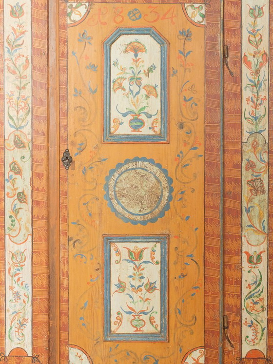 Antique hand-painted farmhouse wardrobe, 18th century, Wood, Multi Color (photo 6 of 8)