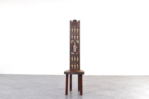 Spaanse fauteuil met hoge rugleuning van Ormecasa, met afbeelding van Jezus en de apostelen, jaren 70.