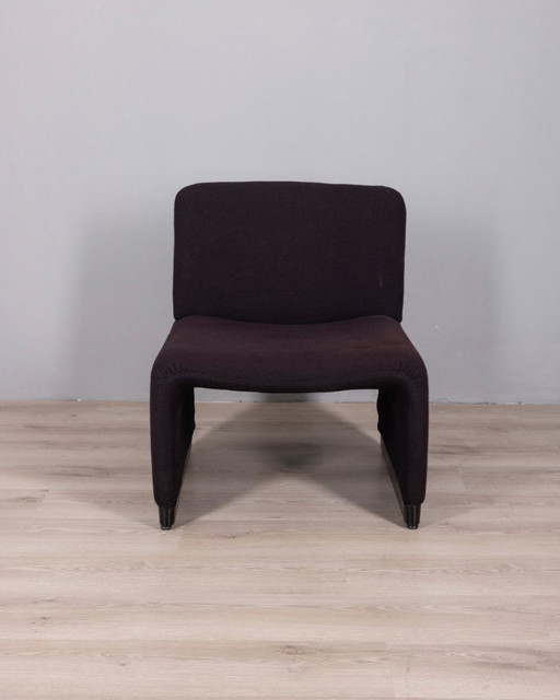 Set van 5 vintage fauteuils uit de jaren 80, bekleed met zwarte Italiaanse designstof.