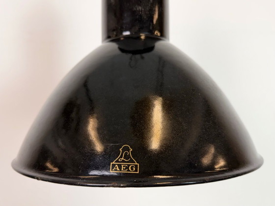 Image 1 of Black Enamel Industrial Pendant Lamp from AEG, 1930s