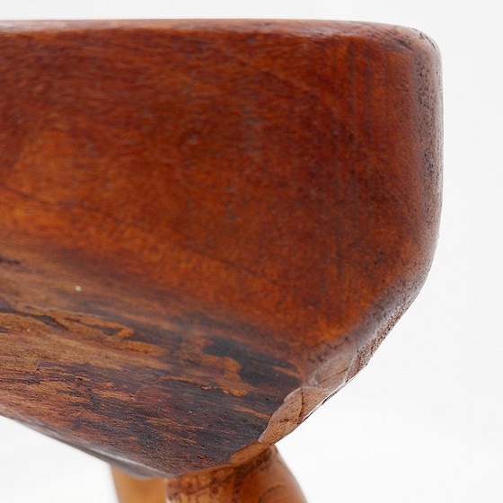 Image 1 of Vintage stool carved with organic shapes – Solid wood, 1960s