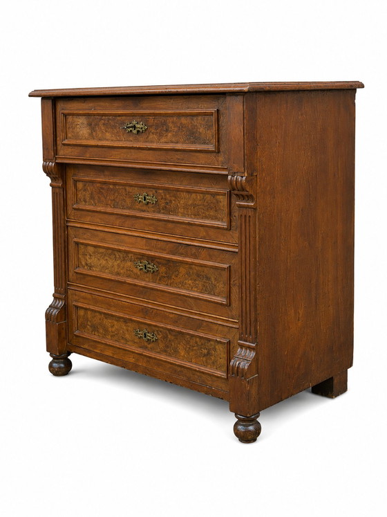 Antike Kommode im Louis-Philippe-Stil mit 4 Schubladen aus Holz und Nussbaummaserholz – Kommoden, Wood (photo 4 of 10)