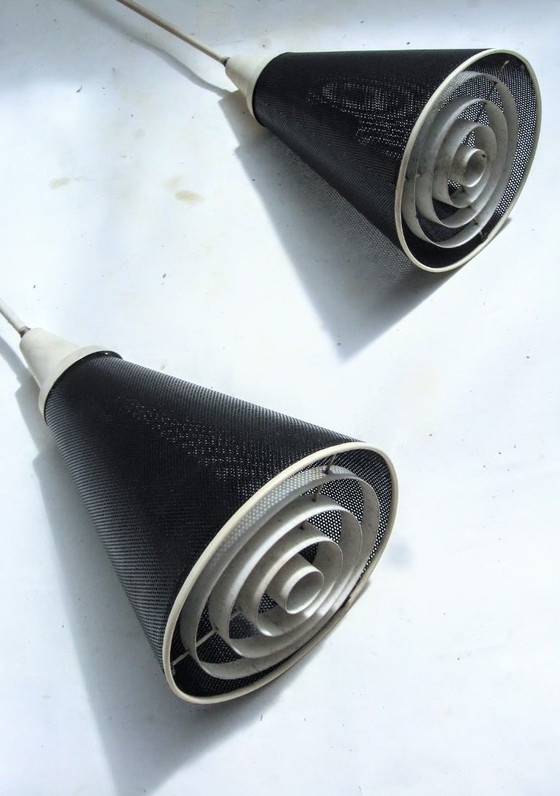 Image 1 of Raro set di 2 lampade a sospensione in metallo Hiemstra Perfolux degli anni '50