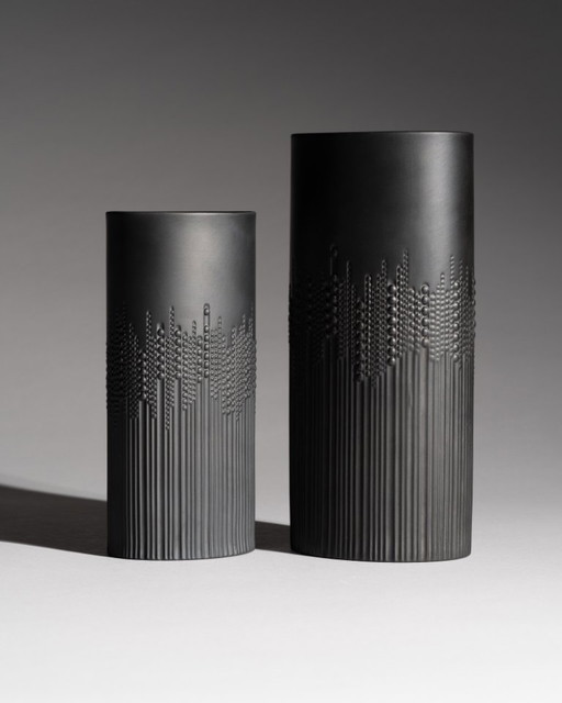 Rosenthal Tapio Wirkkala Vase Duo Black Matte Porcelain Studio-Line Mid Century