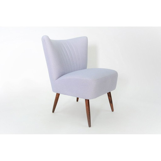 Poltrona da cocktail vintage in tessuto grigio chiaro e legno, 1950