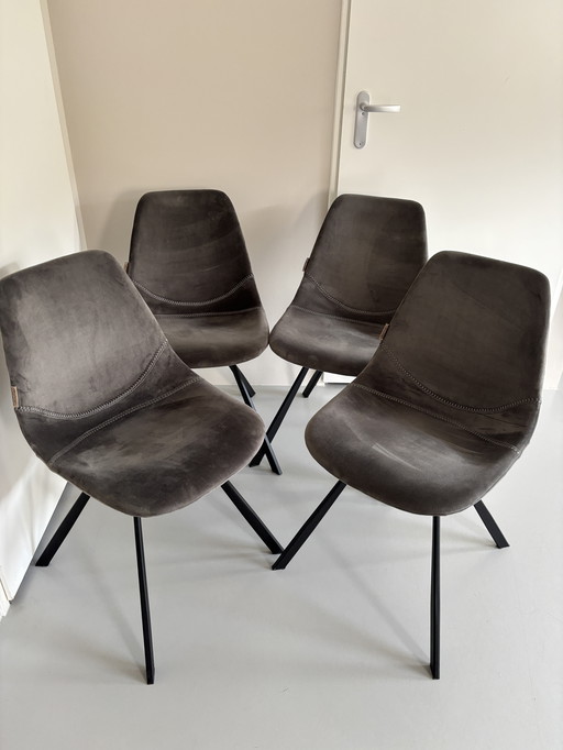 4x Dutchbone Franky Chaise de salle à manger en velours gris