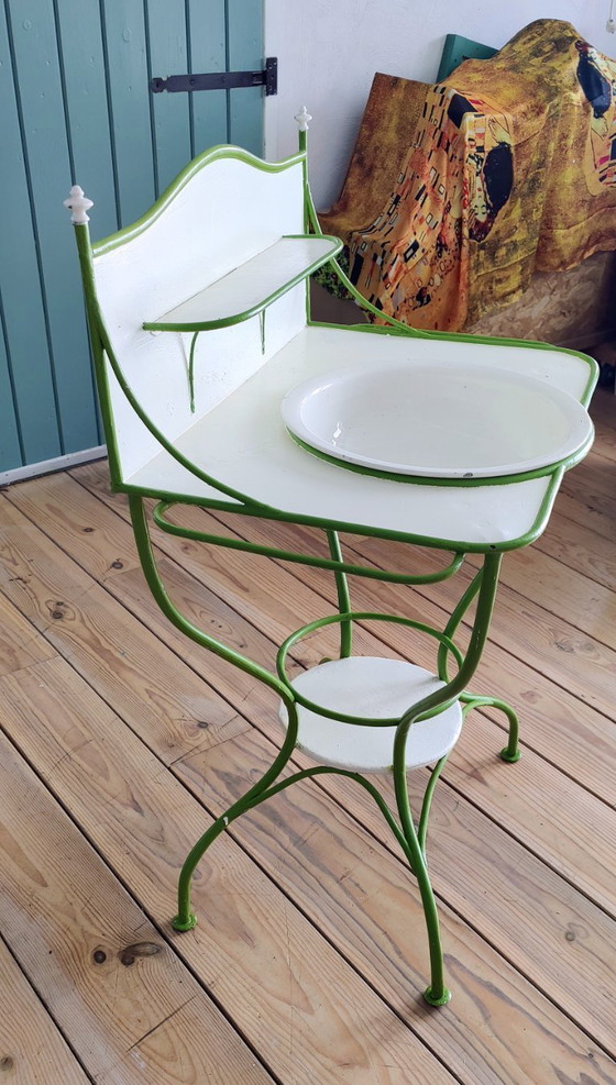 Image 1 of Vintage wastafel meubel met ceramieken kom 