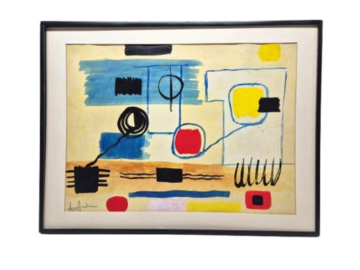 Ange Falchi (1913-1989), grote gouache, abstracte compositie, 1960/70