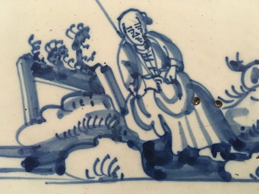 Azulejo azul de Delft de aproximadamente 1650-1750 con marco de roble