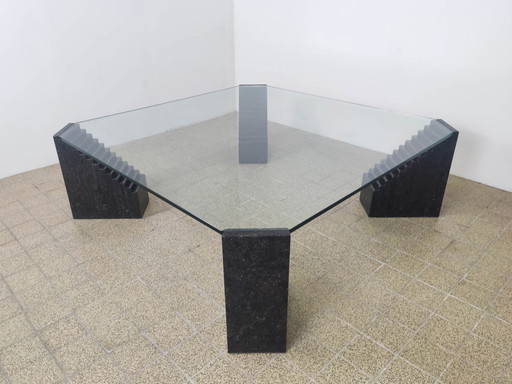 Table basse vintage italienne en verre et marbre
