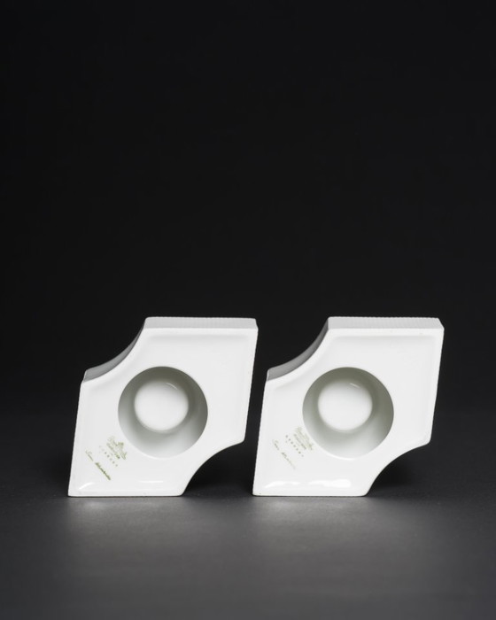Image 1 of Vintage ROSENTHAL Sami Wirkkala German Bisque Porcelain Vase Duo & Candleholders