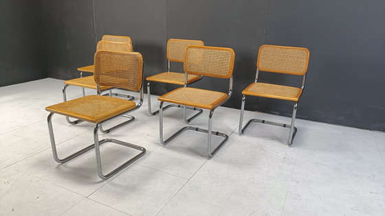 Image 1 of Ensemble de 6 chaises Cesca de style Marcel Breuer, fabriquées en Italie, années 1970