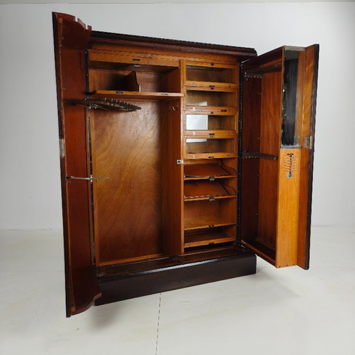 Herenkledingkast uit de jaren 1920 van mahonie en eikenhout, gemaakt door Compactom Ltd.