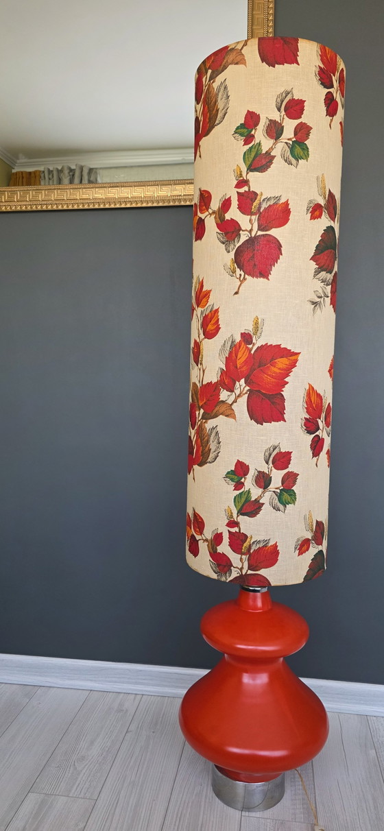 Lampadaire Vintage Space Age 150 cm – Céramique Rouge & Abat-jour Tissu – Textile, Ceramic (photo 8 of 11)