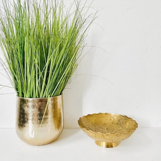 Image 1 of Vintage Oosterse gegraveerde Peacock messing schaal boho patronen bloemen 1930's