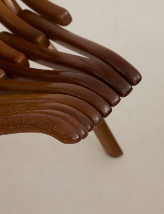 Image 1 of Vintage handcrafted folding chair in solid Iroko wood, circa 1970