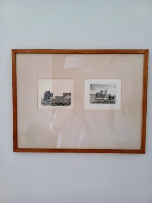  P. Verbeke duo‑ets Vlaams landschap – authentieke academische grafiek – minimalistische kunst – jaren ’60–’80