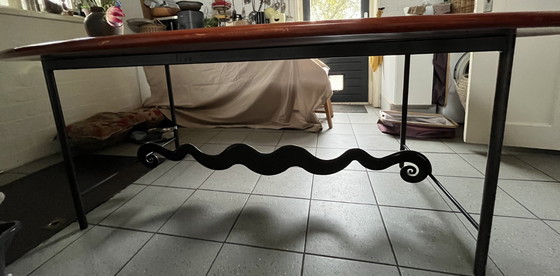 Image 1 of Beautiful wooden design table Maroeska Metz steel frame with curl 240/1.20