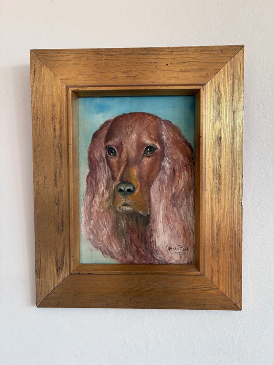 Vintage original dog portrait oil painting, signed animal art – Paintings & Drawings, Wood, Canvas (photo 19 of 19)