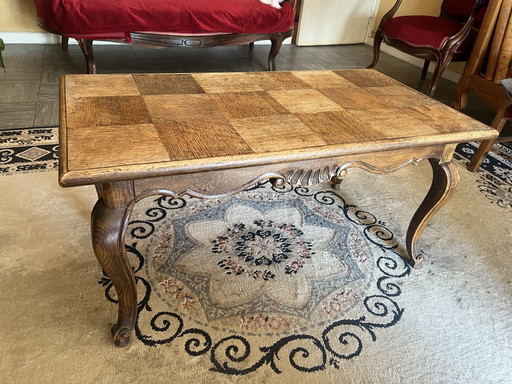 Table basse vintage ancienne classique bois avec moulures