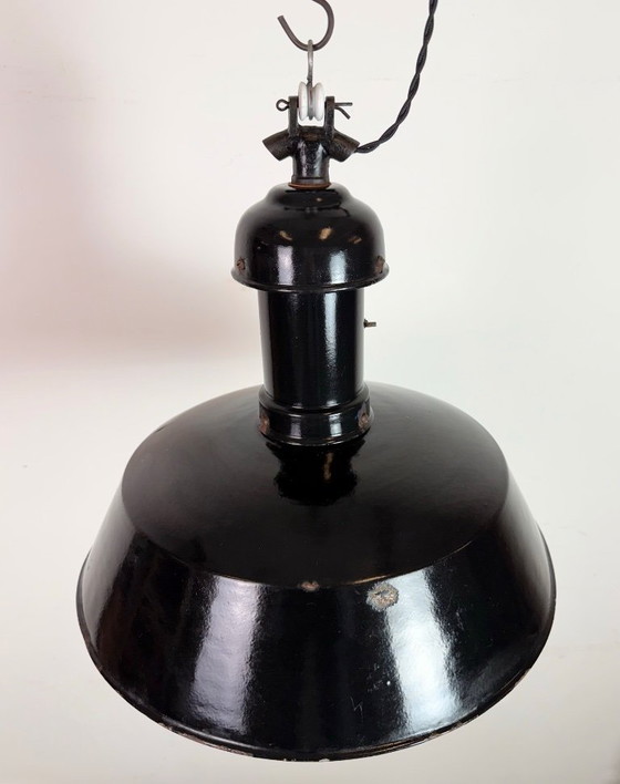 Image 1 of Industrial Black Enamel Bauhaus Pendant Lamp, 1930s