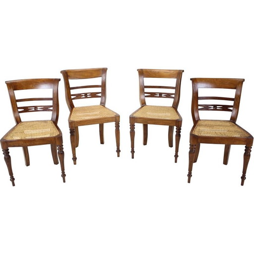 Set of 4 vintage dining chairs in solid wood, Czechoslovakia 1950s