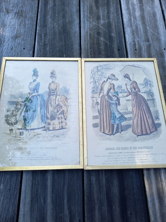Image 1 of Conjunto de 2 grabados antiguos franceses de moda (siglo XIX)