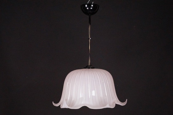 Image 1 of Grande lampadario vintage a forma di fiore in vetro di Murano rosa, Italia, anni '80.