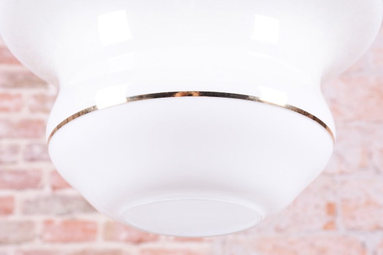 Restored Art Deco Chandelier, Opal Glass, New Electrification, Czech, 1940s – Metal (photo 5 of 6)