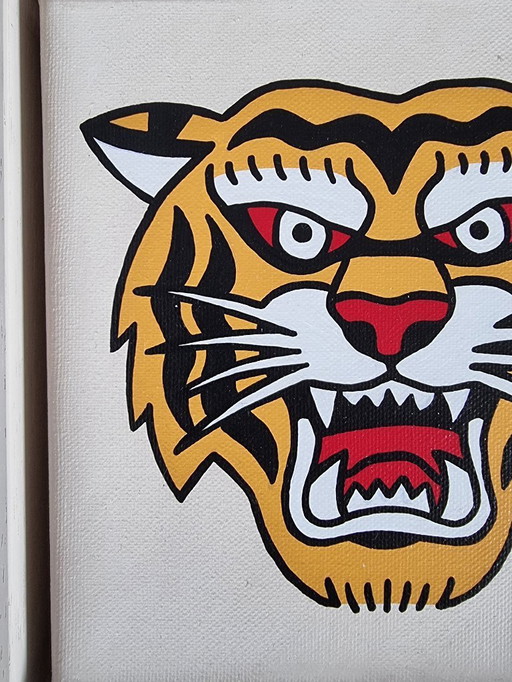 Tiger painting hand-painted 20x20 cm framed