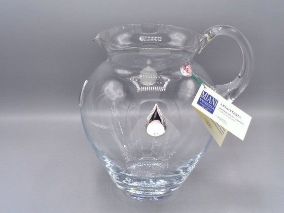 Image 1 of Karaf van geblazen glas met 3 druppels van 925 zilver en 2 proefglazen van geblazen glas.