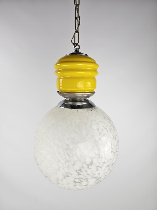 Italian Pendant Lamp Yellow Glass And Clouded