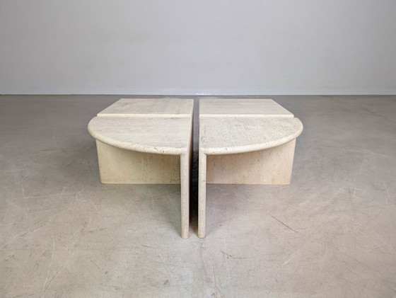 Image 1 of 4er Set italienische Midcentury Couchtische Travertin 1970 Vintage