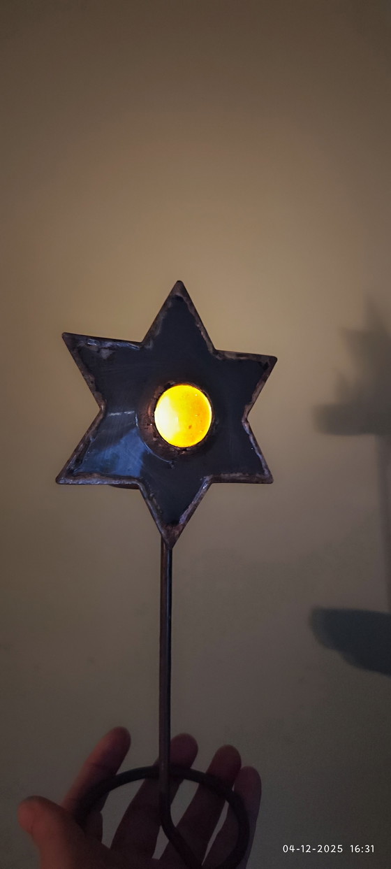 Image 1 of bougeoir vintage, porte-bougie chauffe-plat, étoile de Noël faite main