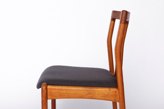 Image 1 of Set of 4 Teak Dining Chairs by Dyrlund, 1960s Danish Mid-Century Modern, Restored & Reupholstered in Dark Grey Fabric